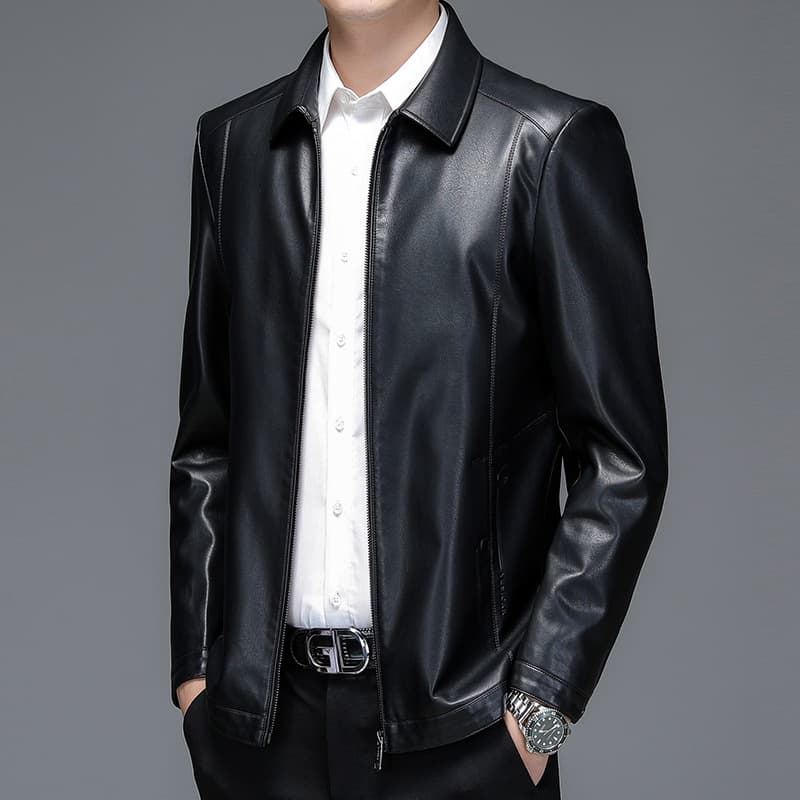 Autumn short jacket, genuine leather, slim fit, for middle age 2