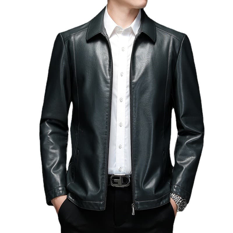 Autumn short jacket, genuine leather, slim fit, for middle age 5