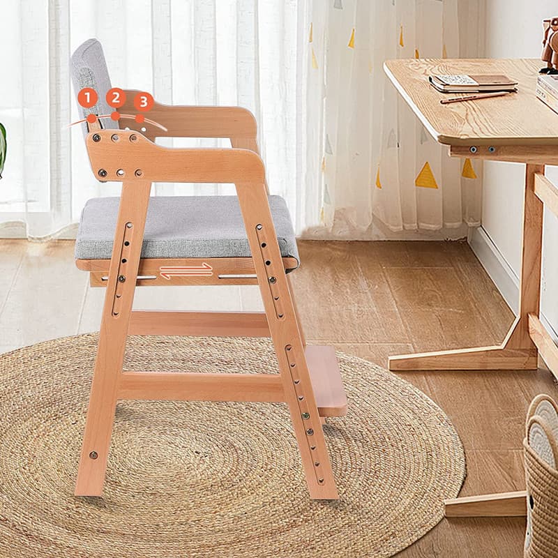 Children's teaching chair for home use from natural wood, universal highchair 4