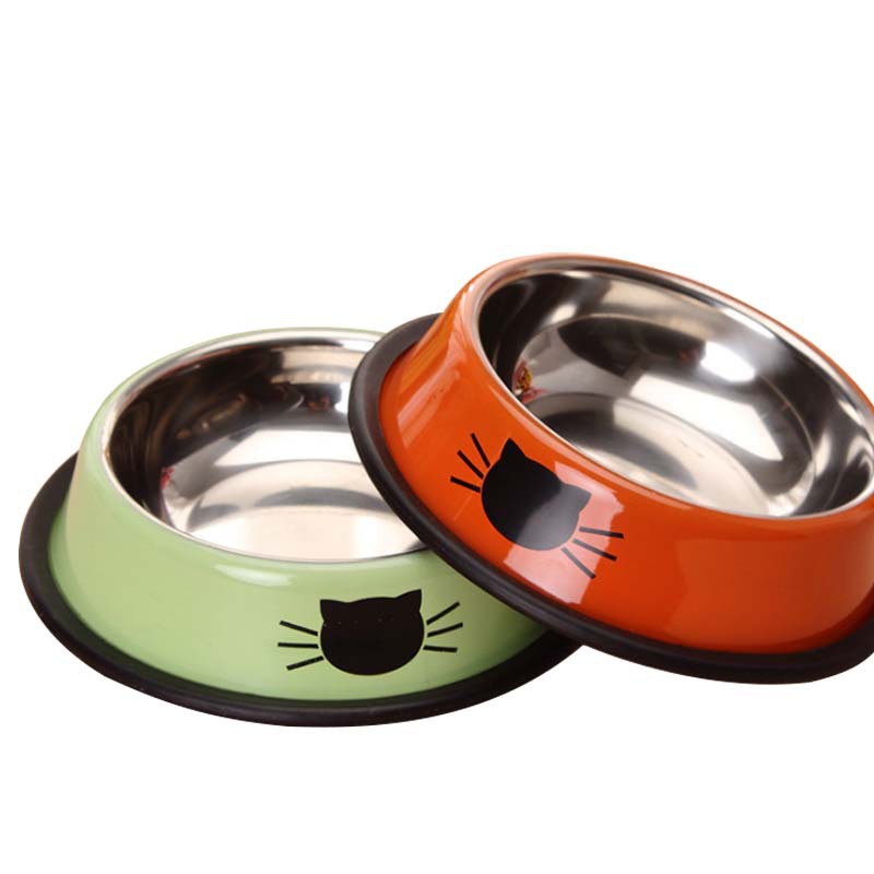 Stainless steel pet bowl cat face printing color steel bowl anti -slip anti -overturned stainless steel dog dog food bowl pet bowl 3