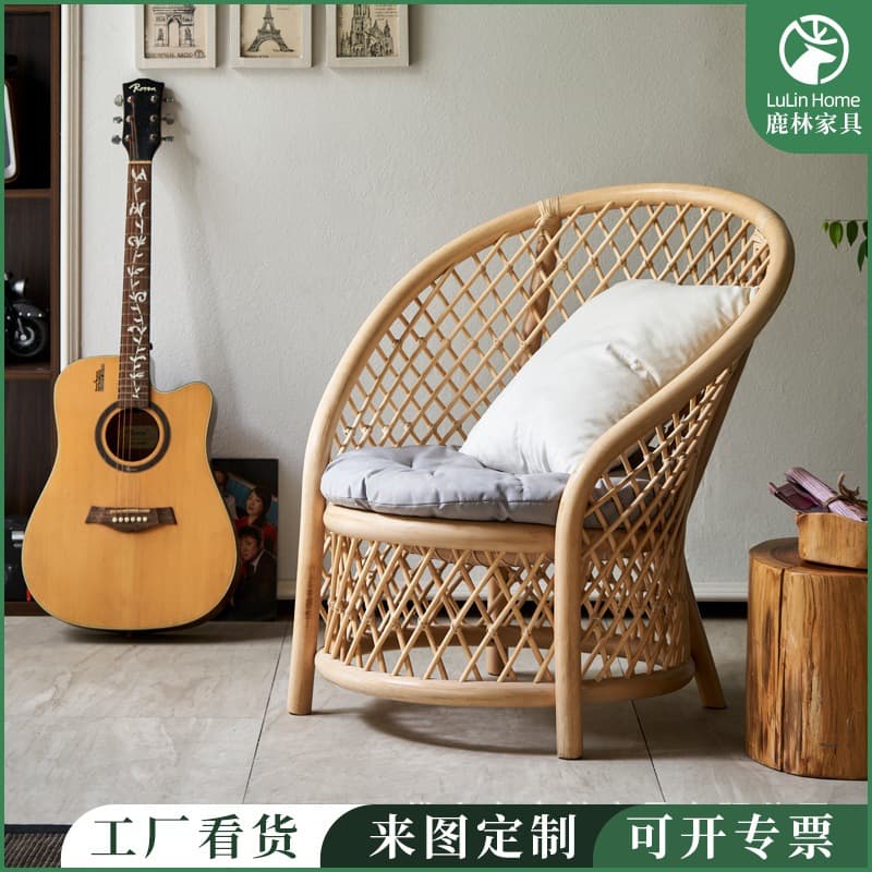 Japanese -style vine chair home balcony casual chair simple sofa chair with cushion casual chair living room tea table three combinations 2
