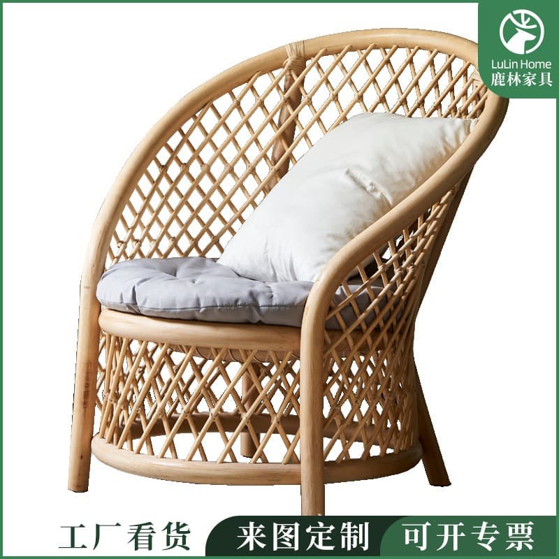 Japanese -style vine chair home balcony casual chair simple sofa chair with cushion casual chair living room tea table three combinations 5