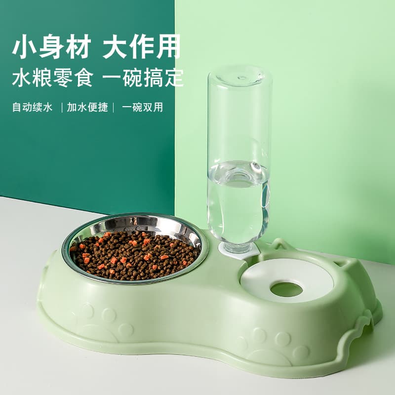 Pet automatic drinking water feeding double bowl cat food bowl non-slip stainless steel dog food bowl pet food bowl cat bowl wholesale 2