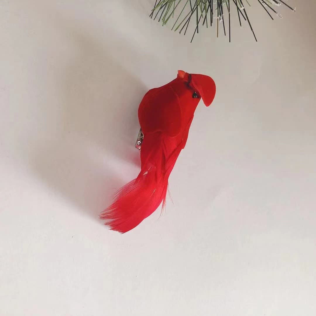 Christmas decorative red bird Christmas bird gold powder pink branches red bird bird simulation Christmas feather bird Christmas tree decorative birds 2