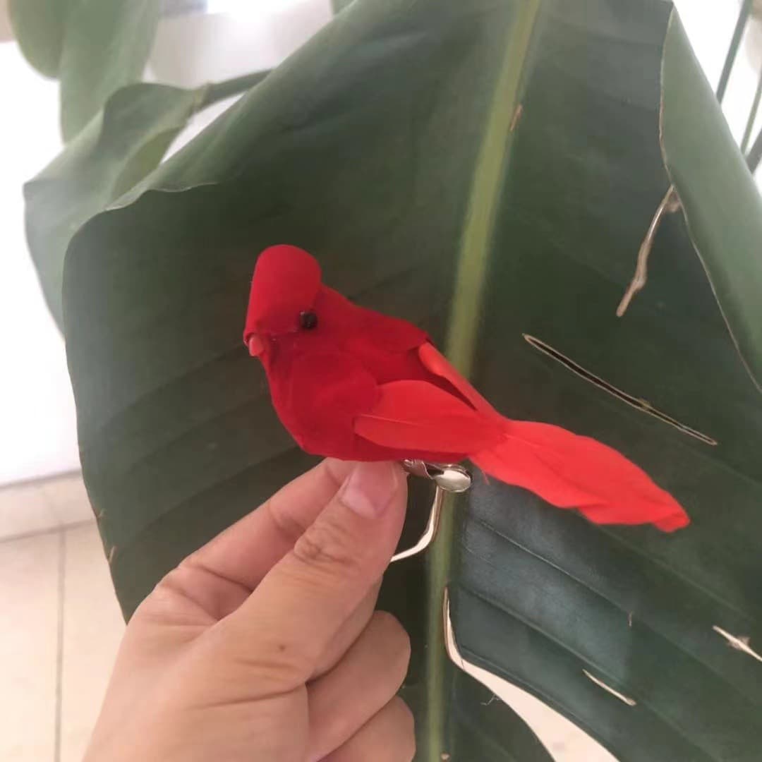 Christmas decorative red bird Christmas bird gold powder pink branches red bird bird simulation Christmas feather bird Christmas tree decorative birds 3