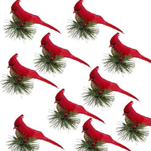 Christmas decorative red bird Christmas bird gold powder pink branches red bird bird simulation Christmas feather bird Christmas tree decorative birds 1
