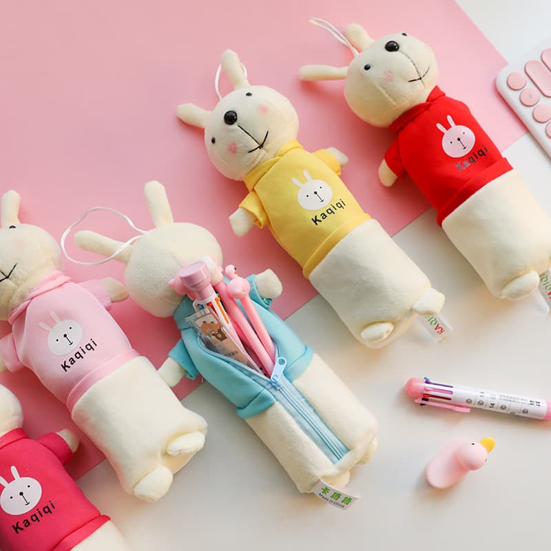 Plush rabbit, cartoon pencil case for students, universal doll 3