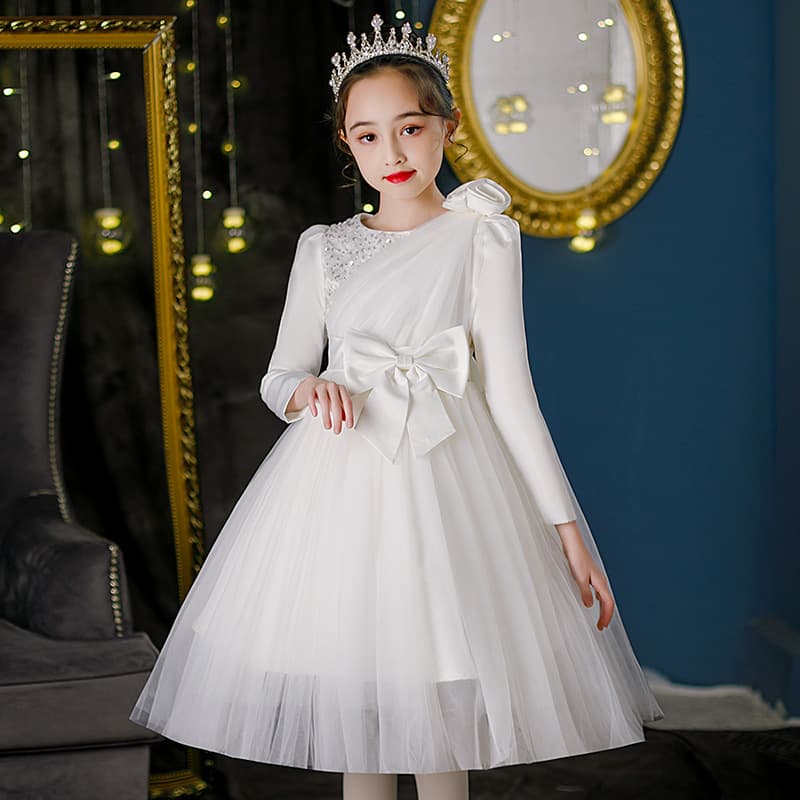 Children's evening dress, skirt, long-sleeve, suit, wedding dress, small princess costume, piano performance costume 4