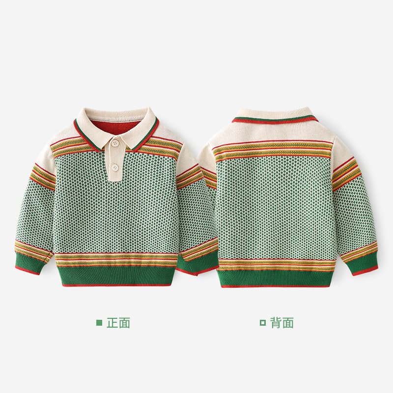 Knitted demi-season autumn children's sweater for boys, polo collar, Korean style, increased thickness 2
