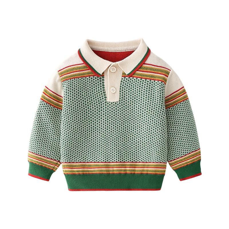 Knitted demi-season autumn children's sweater for boys, polo collar, Korean style, increased thickness 5