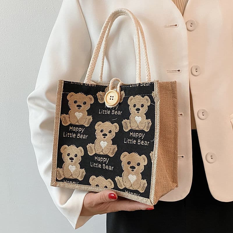 Brand linen bag to go out, Japanese one-shoulder bag, with little bears, internet celebrity 2