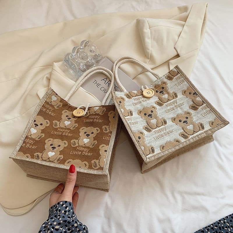 Brand linen bag to go out, Japanese one-shoulder bag, with little bears, internet celebrity 3