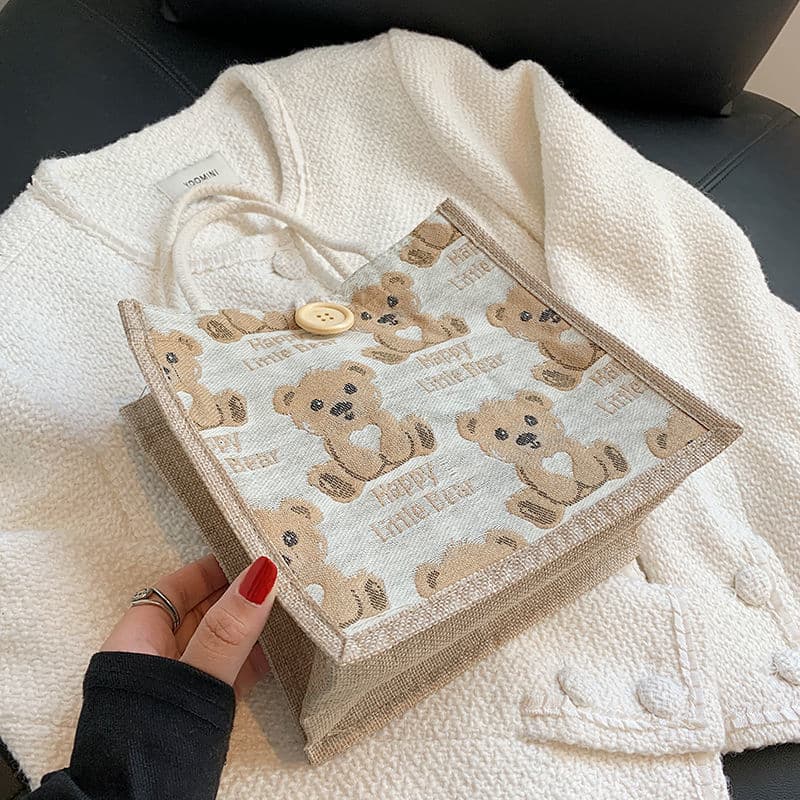 Brand linen bag to go out, Japanese one-shoulder bag, with little bears, internet celebrity 4