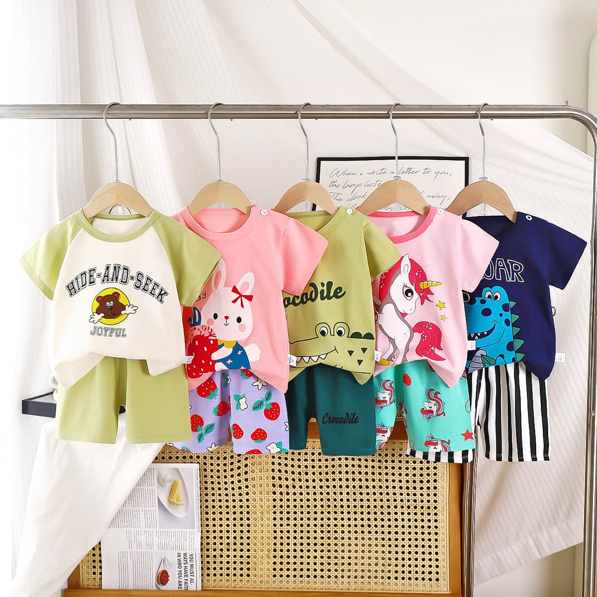 (Cross-border trading), children's summer sleeves, set, cotton down jacket for boys, short sleeve T-shirt, children's clothing, Korean style 1