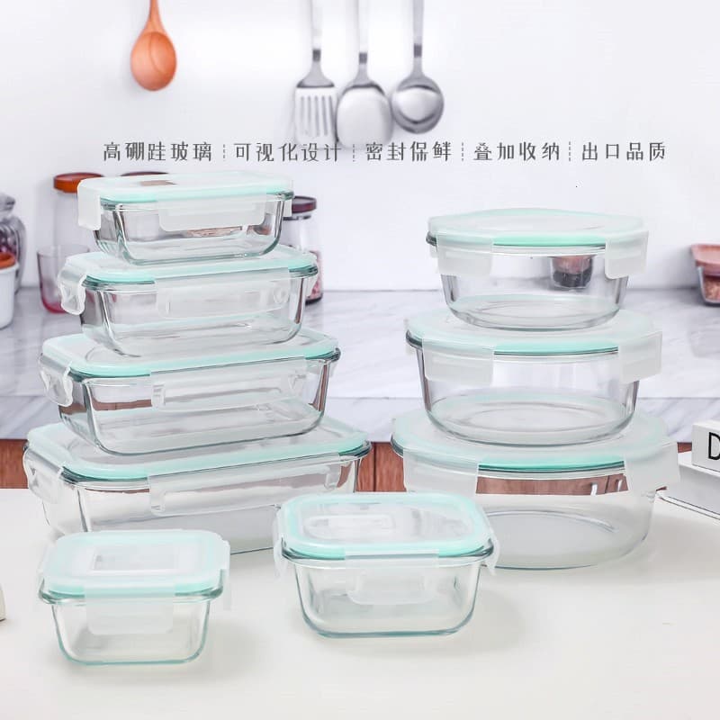 Heat-resistant microwave glass lunch box, transparent glass crisper, sealed lunch box, refrigerator storage box, bowl, sealed and heat-resistant 1