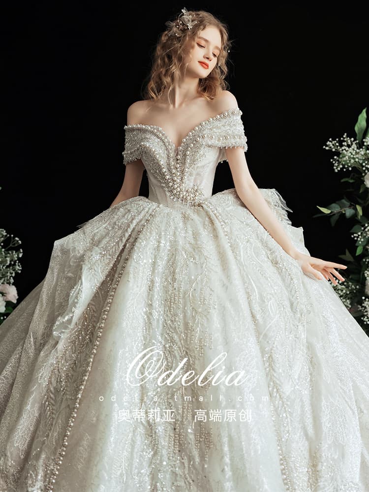 Lixiang's "Pearl Light" 2025 new wedding dress main wedding dress palace style tail heavy industry one-shoulder wedding dress women 2