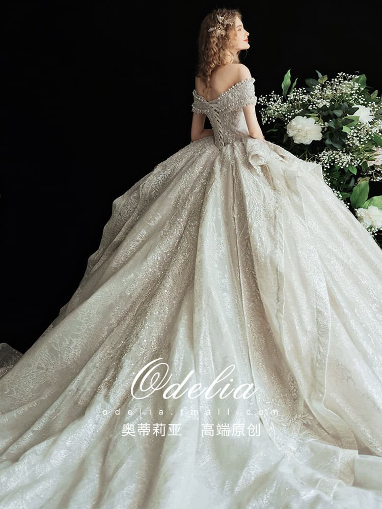 Lixiang's "Pearl Light" 2025 new wedding dress main wedding dress palace style tail heavy industry one-shoulder wedding dress women 4