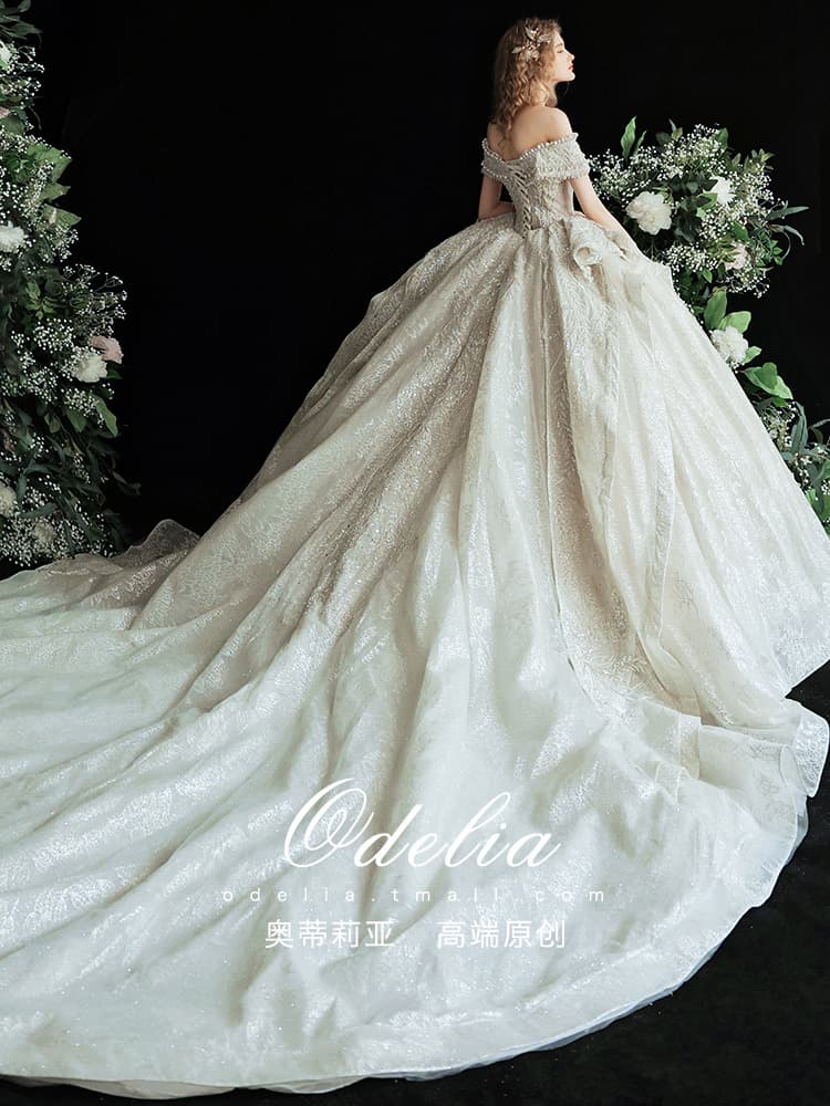Lixiang's "Pearl Light" 2025 new wedding dress main wedding dress palace style tail heavy industry one-shoulder wedding dress women 5