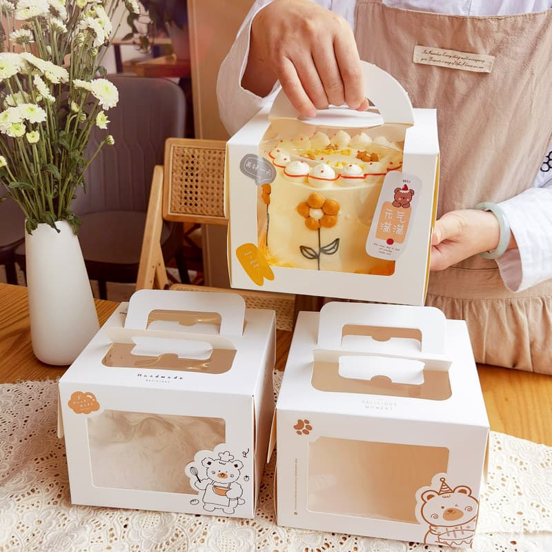 [现货慕斯蛋糕盒4寸手提生日蛋糕盒cake box卡通小蛋糕开窗包装盒] 2