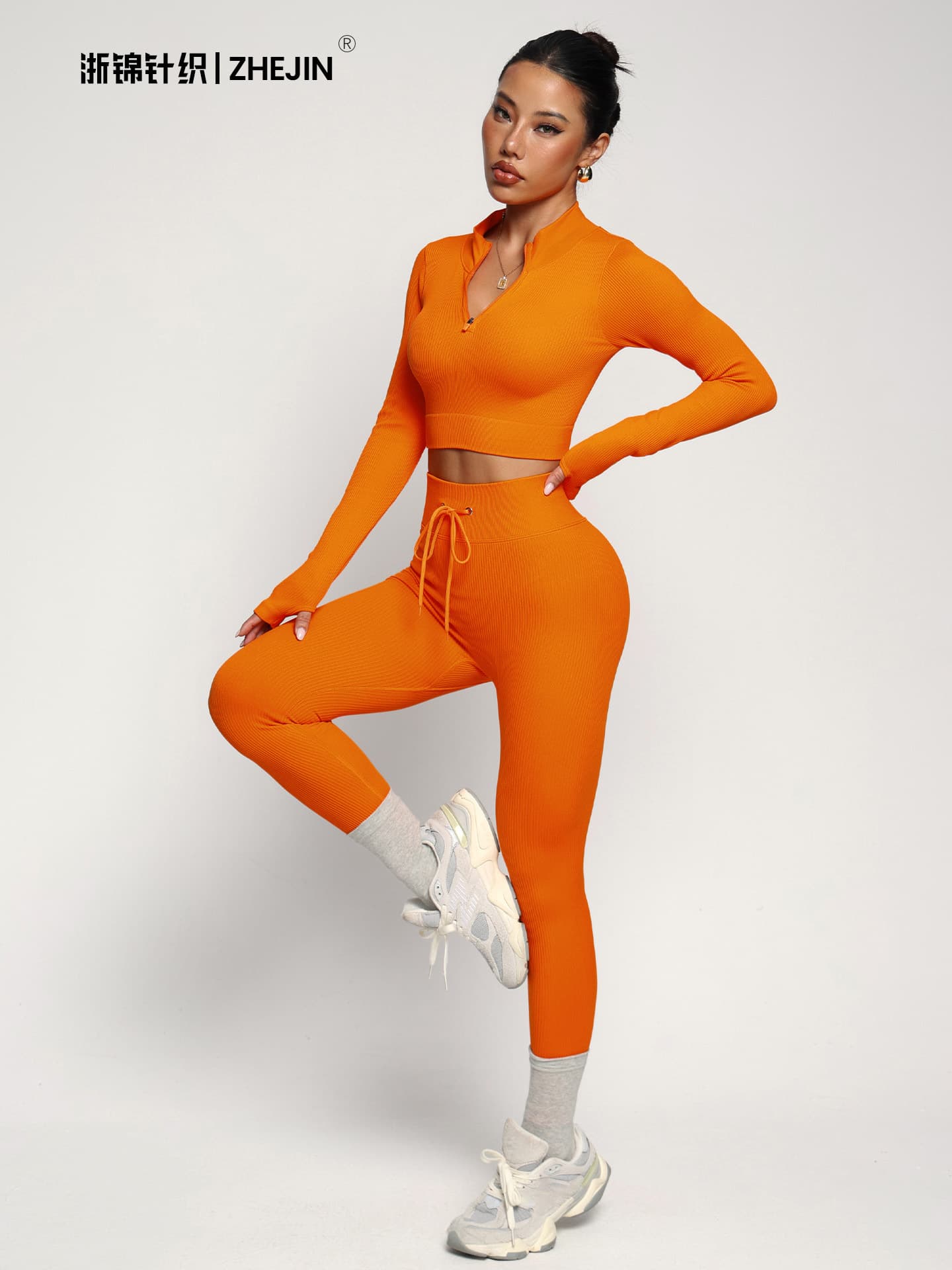 Yoga clothing, long-sleeve, sports suit with zipper for gym for yoga, leggings, trousers, European style 2