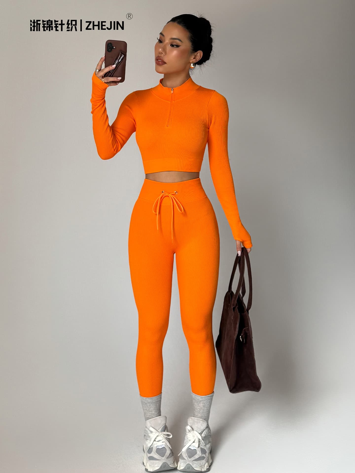 Yoga clothing, long-sleeve, sports suit with zipper for gym for yoga, leggings, trousers, European style 5