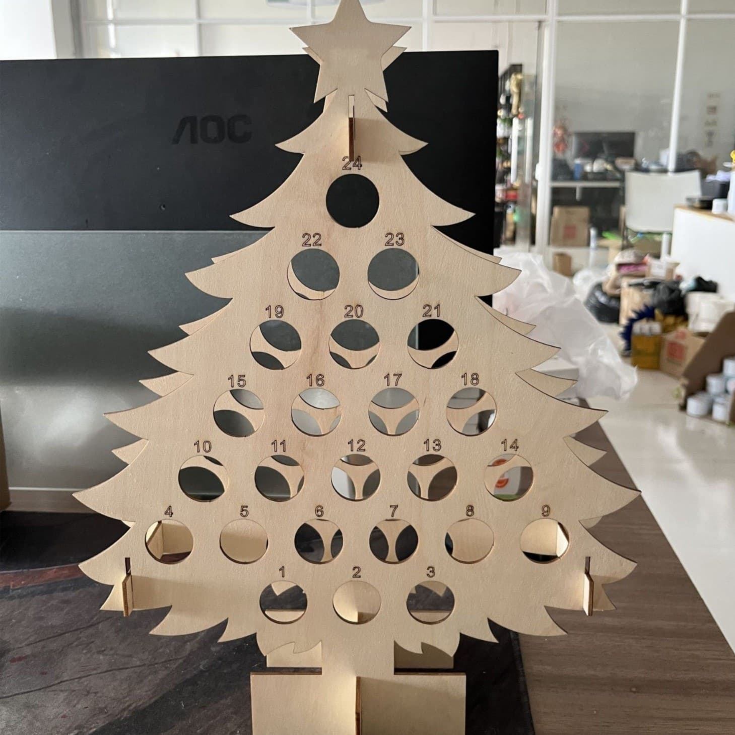 Christmas countdown ornaments bar home decoration supplies Christmas tree wine rack wooden craft creative wine rack 3
