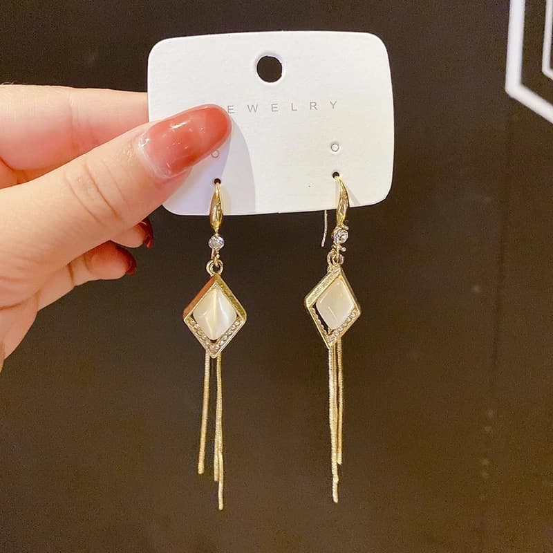 Geometric fashionable retro earrings from pearl with tassels, silver 925 sample, high-quality style 2
