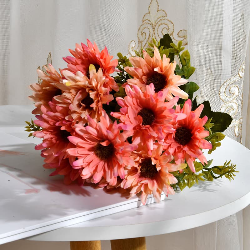 Artificial Autumn Flower Bouquet Gerbera Daisies Fake Flowers Silk Autumn Harvest Collection Home Vase Table Wedding Decoration 2