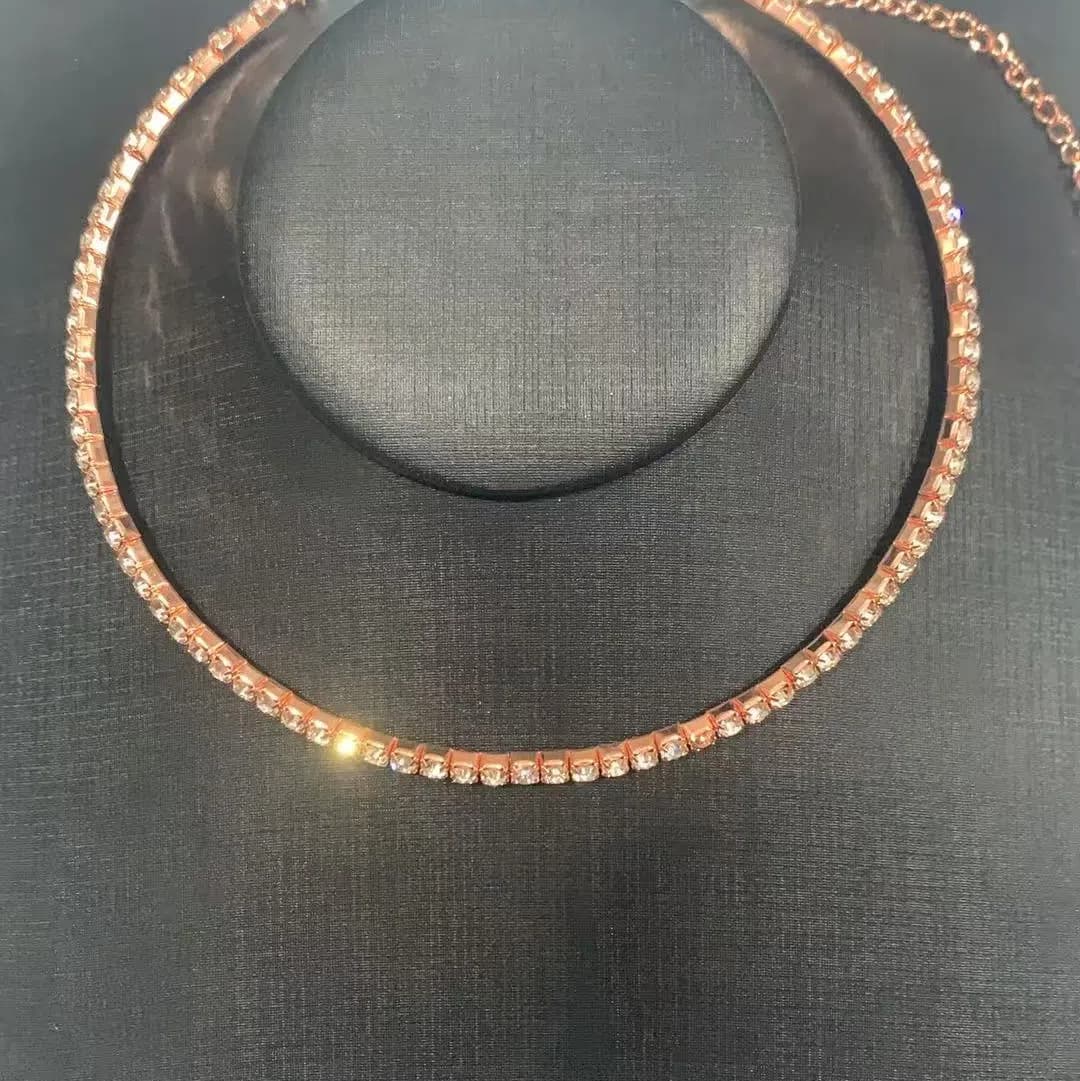 [N6077婚庆饰品 时尚一排闪钻几何项链项圈耳钉套装bridal jewelry] 3