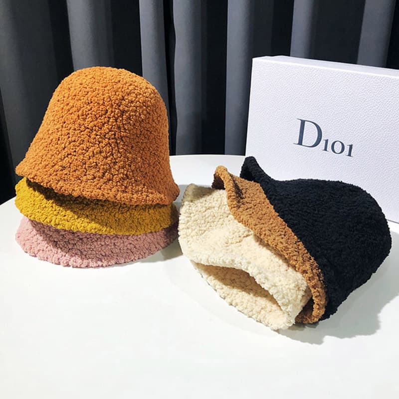 New Teddy Velvet Basin Hat Hats Japanese Fisherman Hat Female Female Autumn and Winter Pure Color Lamb Moles Warm Amazing Western Hat 2