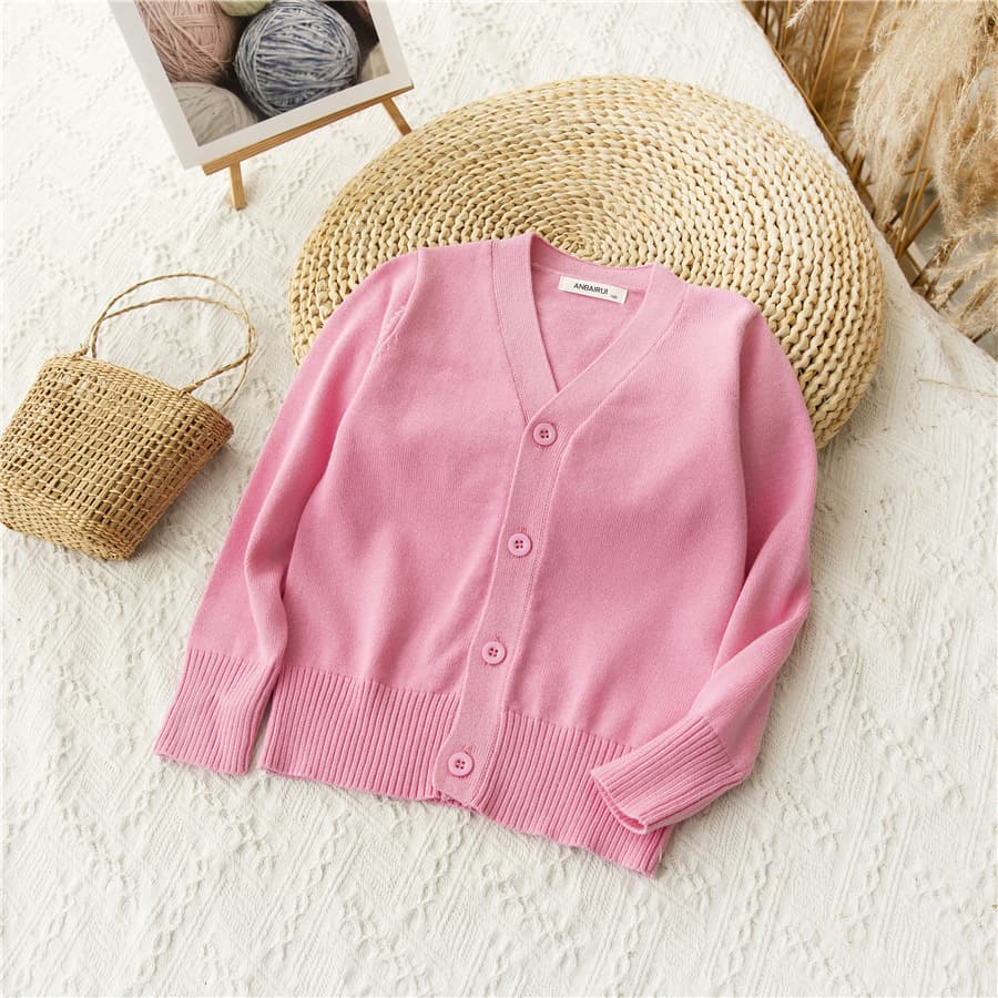 Spring children's solid color sweater, cotton cardigan, long-sleeve, uniform, 2021 collection, Korean style 5