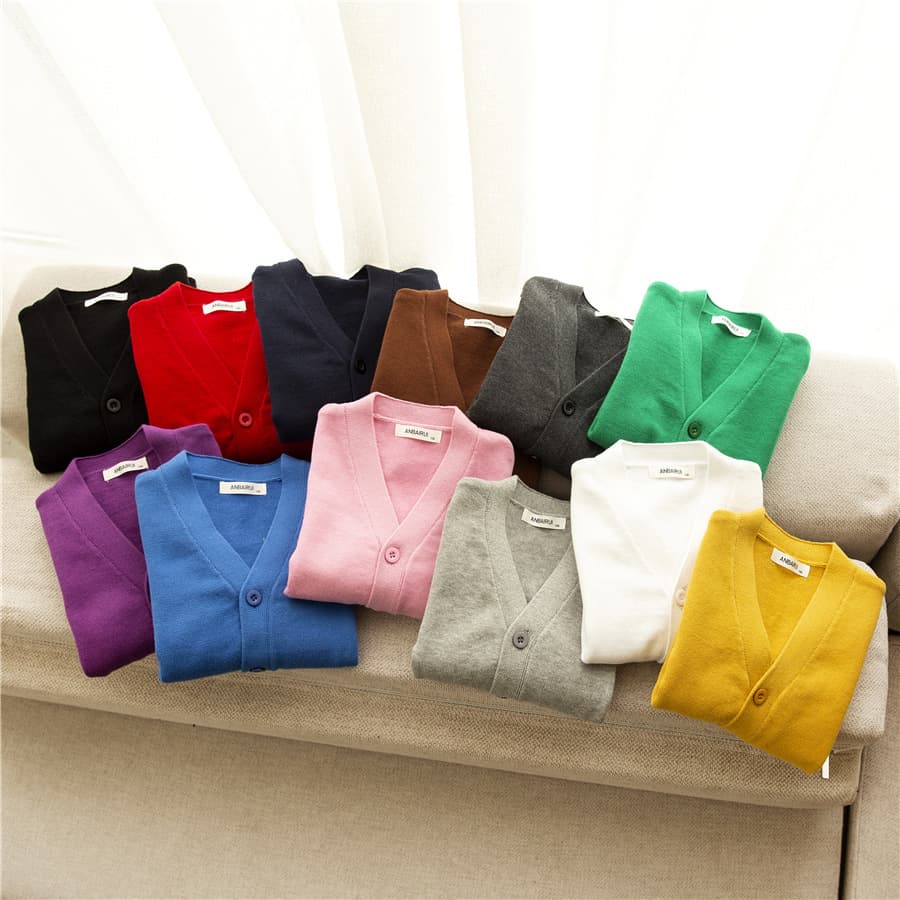 Spring children's solid color sweater, cotton cardigan, long-sleeve, uniform, 2021 collection, Korean style 1