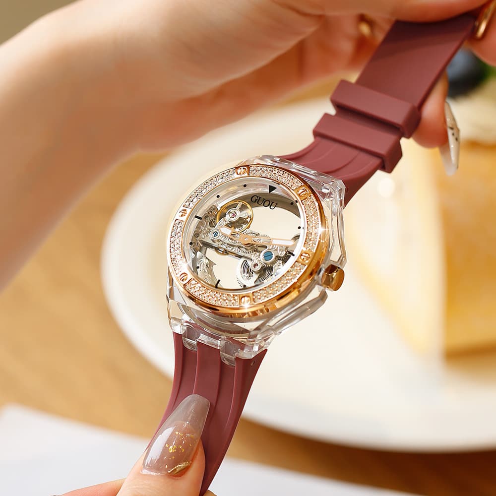 Elegant fashionable waterproof swiss watch, silicone trend mechanical hair band, simple and elegant design 3