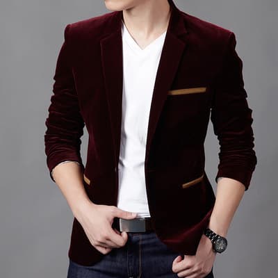 Male suit Korean Men One Button Slim Fit Suit Blazer Coat Jacket 3