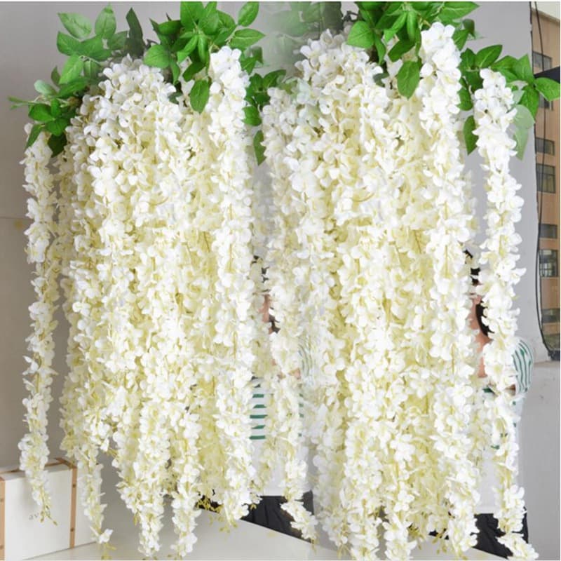 White ceiling decorative simulation embroidery ball flower vine wedding home living room decoration wisteria flower skewers festival layout 2