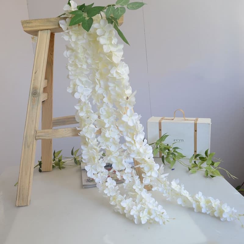 White ceiling decorative simulation embroidery ball flower vine wedding home living room decoration wisteria flower skewers festival layout 4