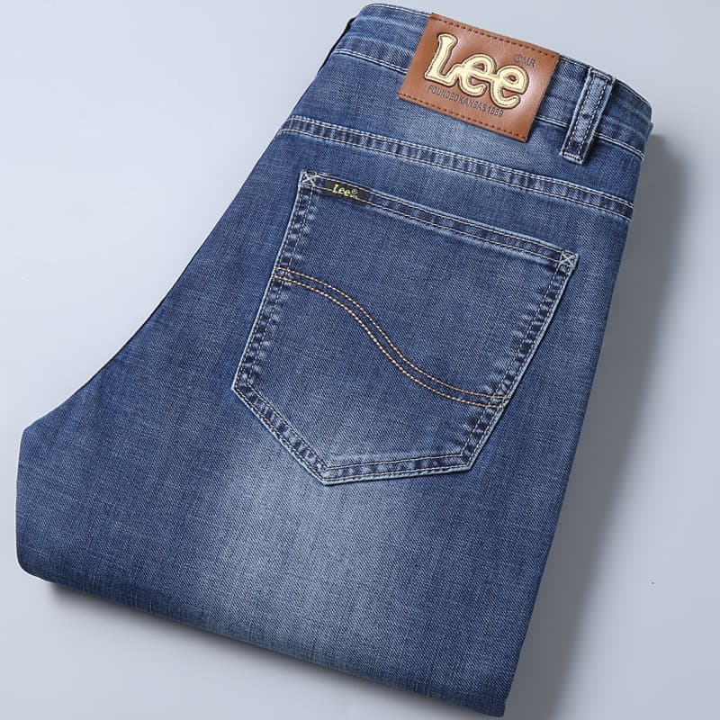 Lee, elastic demi-season loose straight jeans, elite denim trousers 4