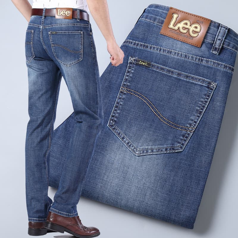 Lee, elastic demi-season loose straight jeans, elite denim trousers 1