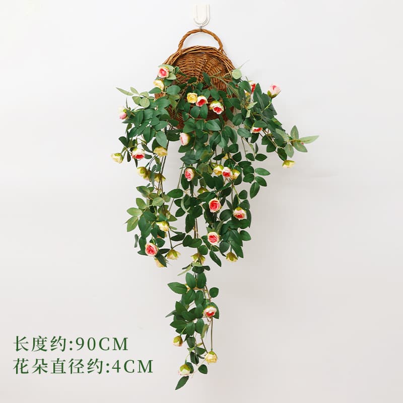 Simulation rose wall -mounted fake flower vine decoration indoor living room wall hanging plastic vine rose wall hanging basket 6