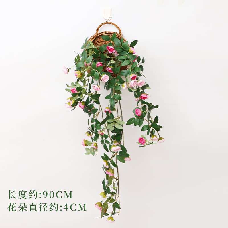 Simulation rose wall -mounted fake flower vine decoration indoor living room wall hanging plastic vine rose wall hanging basket 7