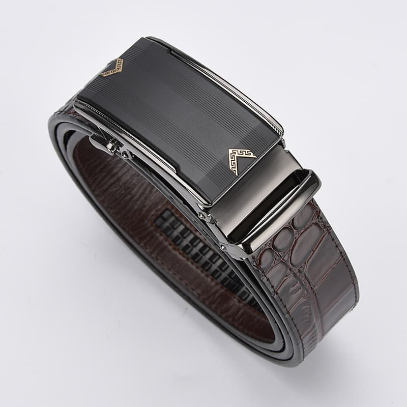 Leather belt, trousers, crocodile print, genuine leather, men's style 2