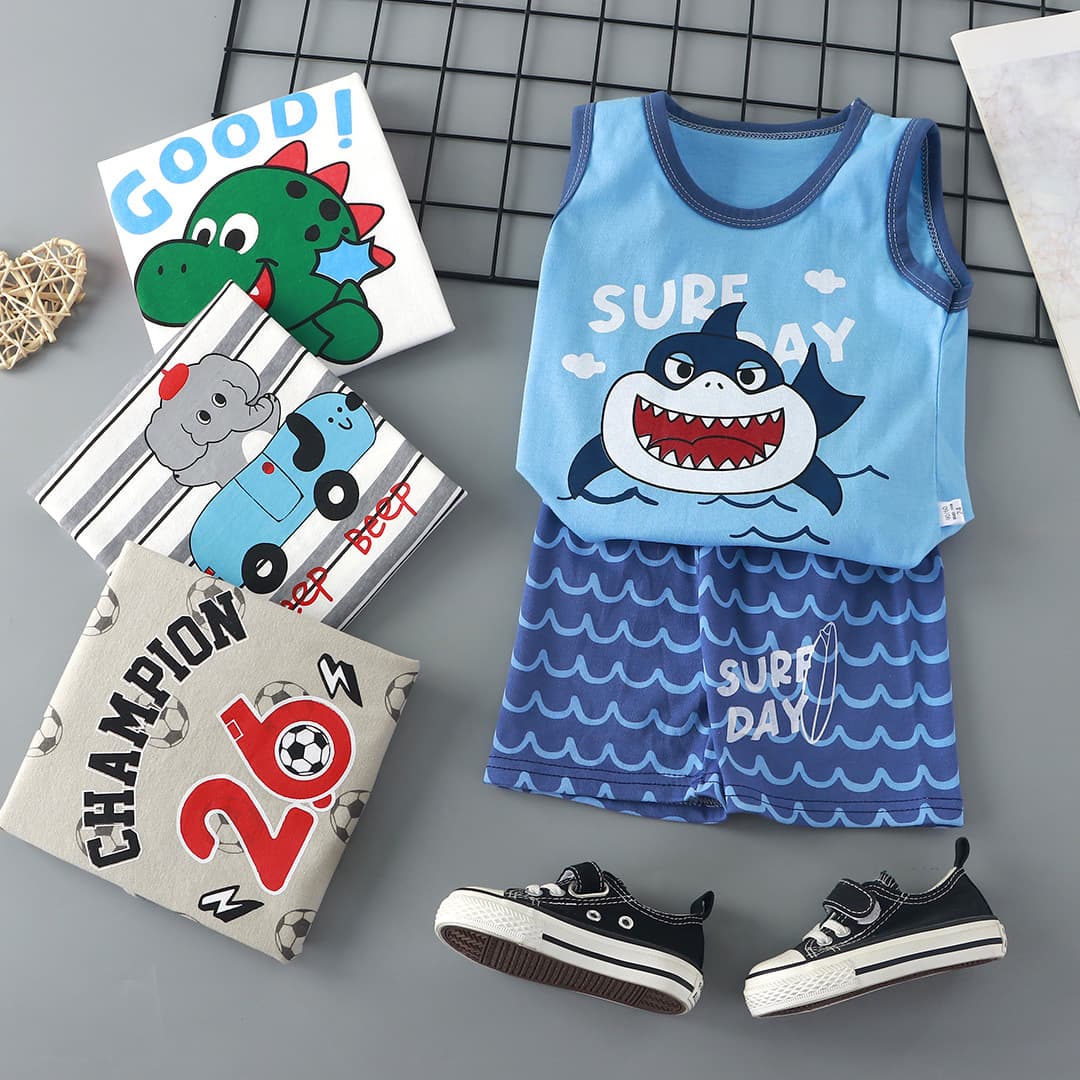 Summer children's vest, cotton set, short sleeve T-shirt for boys sleevless, shorts, trousers, lifting effect 1