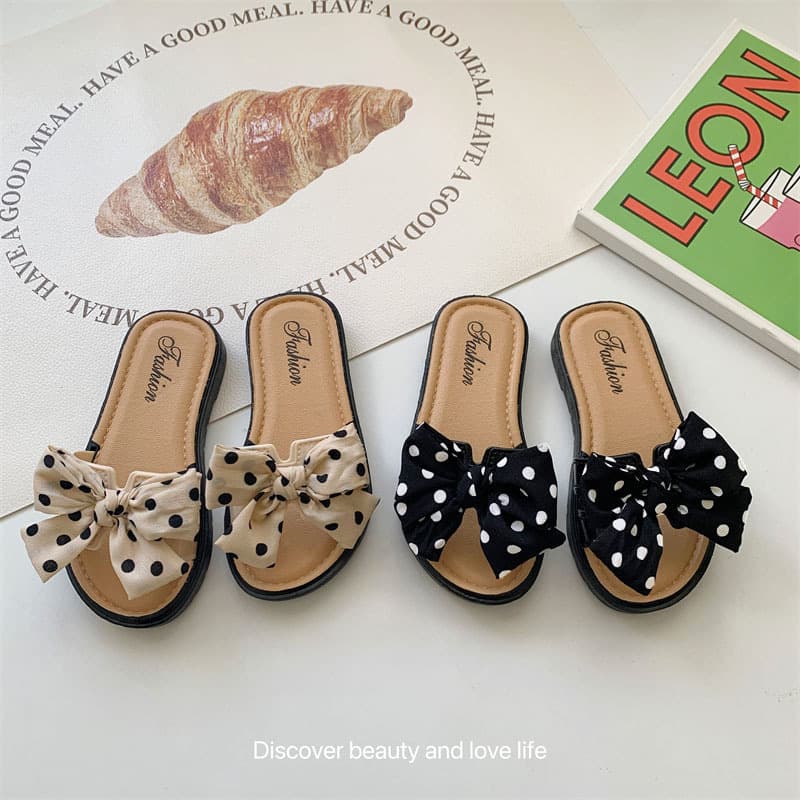 Children's women's slippers, casual non-slip sandals with bow, for teenagers, suitable for outdoor wear, Korean style, soft sole 2