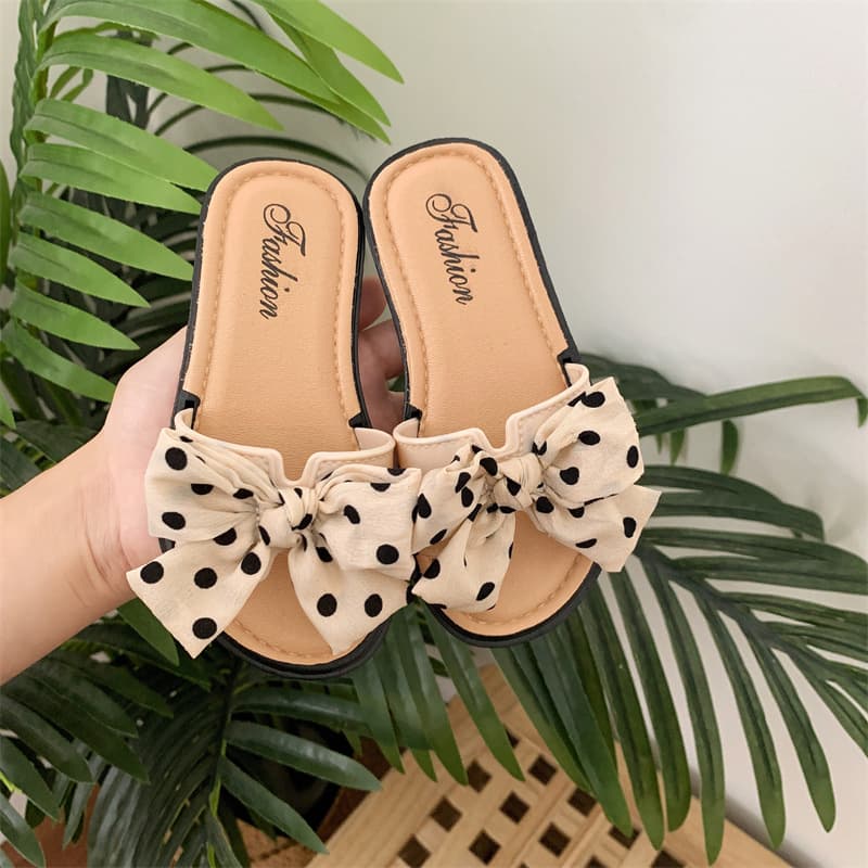Children's women's slippers, casual non-slip sandals with bow, for teenagers, suitable for outdoor wear, Korean style, soft sole 3