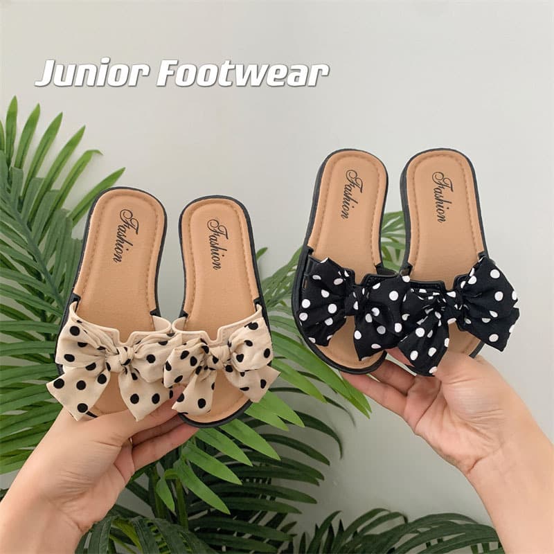 Children's women's slippers, casual non-slip sandals with bow, for teenagers, suitable for outdoor wear, Korean style, soft sole