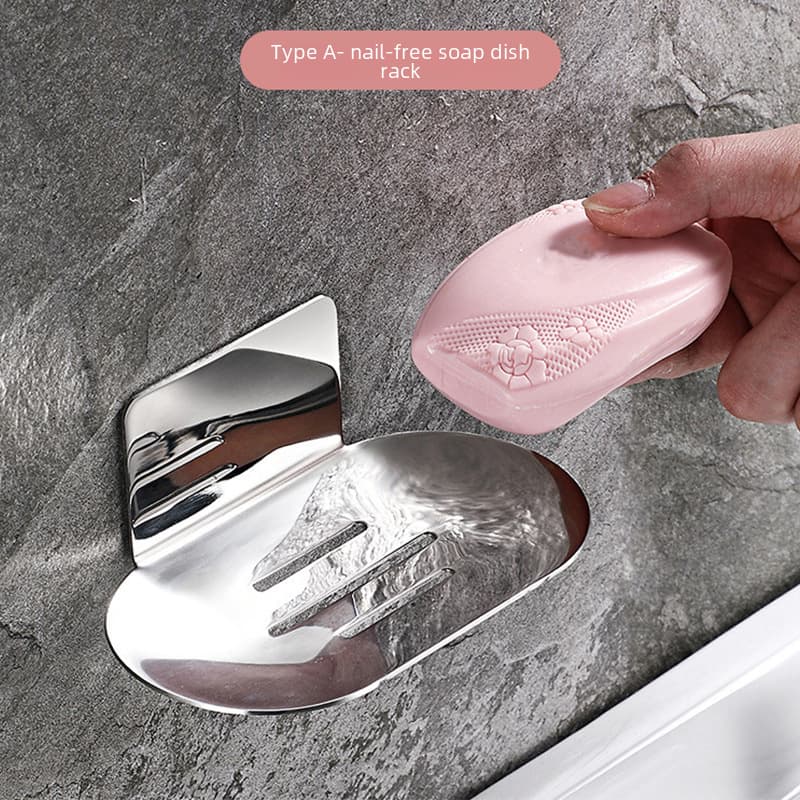 Cross -border SUS SUS 304 Stainless Steel Free Pole Pole soap rack free nail bathroom shelves bathroom soap box soap basket 4