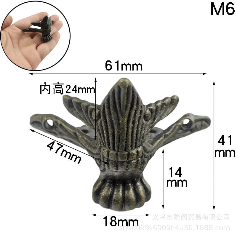 Angel foot small wooden box bottom zinc alloy fir decorative cabinet foot wood box four -sided bottom feet antique support feet 5