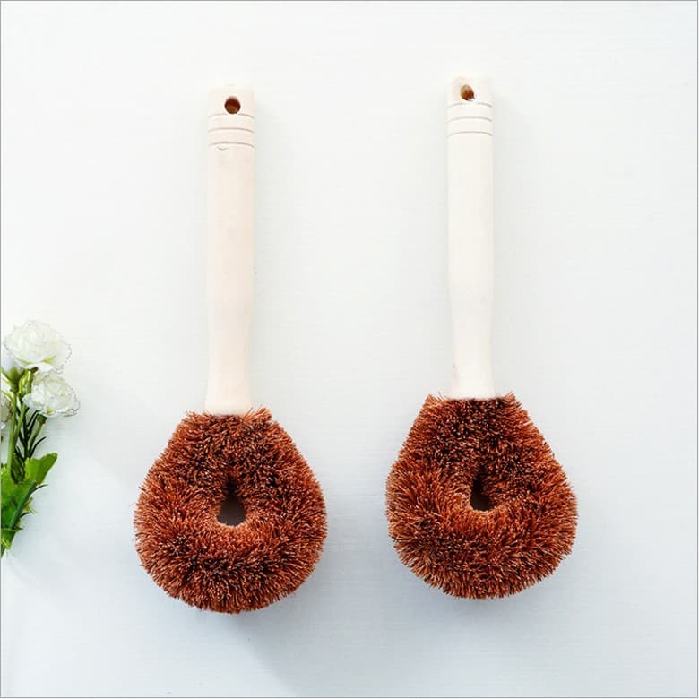 Non -stick oil cooker brush natural coconut palm watery brush kitchen brush, long handle cleaning cleaning cooker bowl artifact pot brush 4