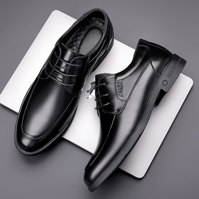 Men's shoes, business leather shoes, formal casual shoes, spring low-top cowhide leather British gentleman's derby shoes, black four-season shoes 2