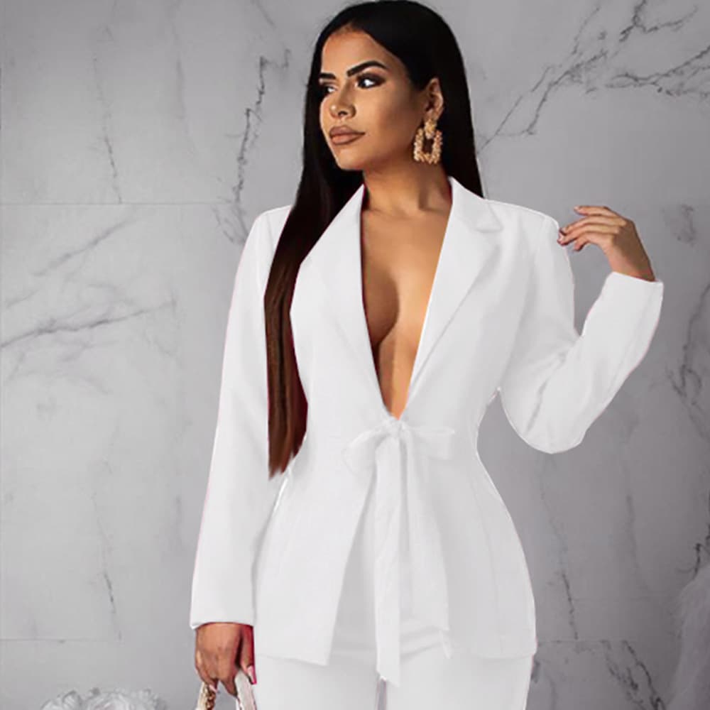 V -neck tie -fitting professional large -size suit women's single WOMAN's Suit Jacket 2